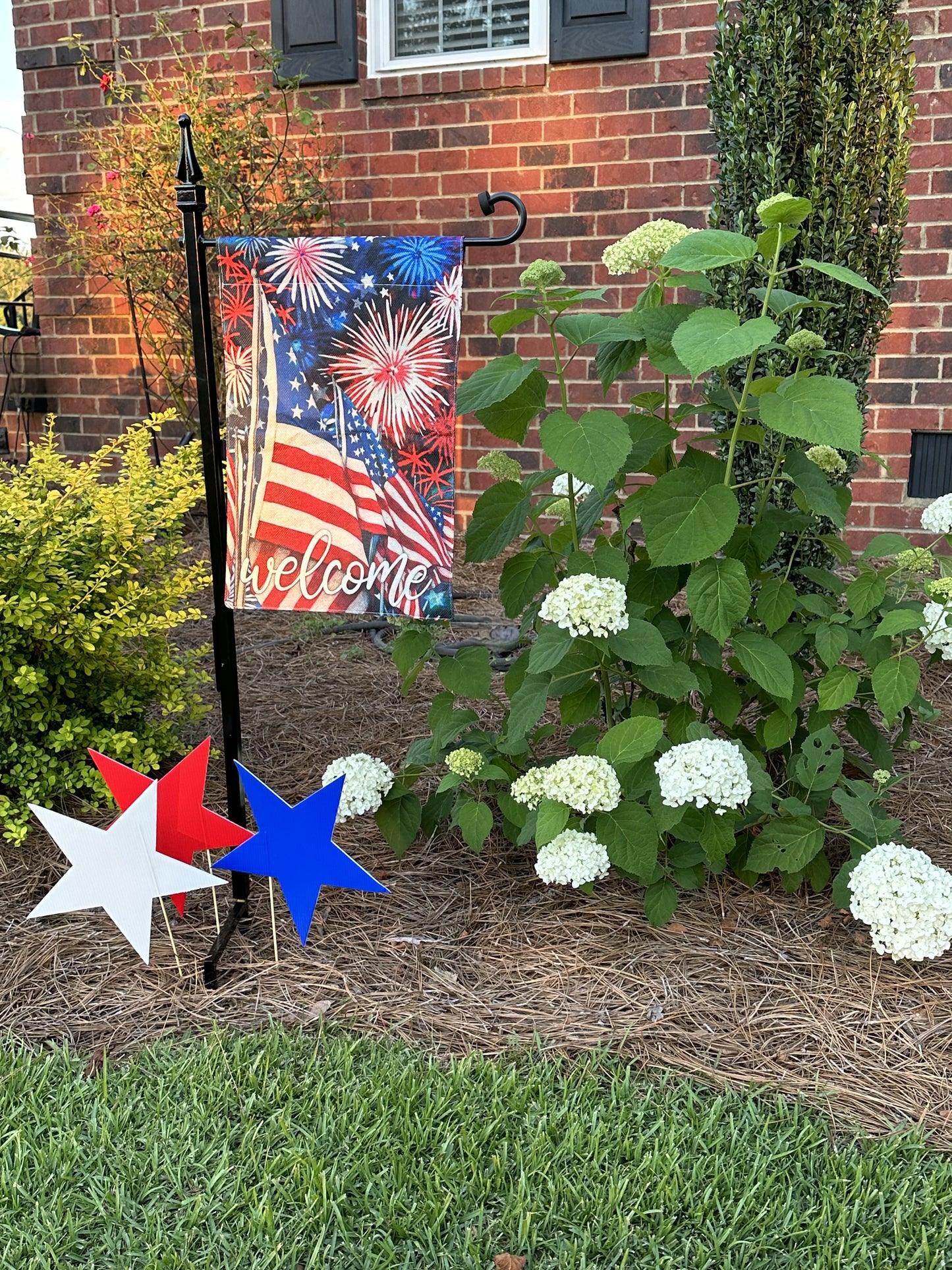 Garden Flag Holder Very Sturdy Powder Coated your color choice- Choose your topper-Choose your display