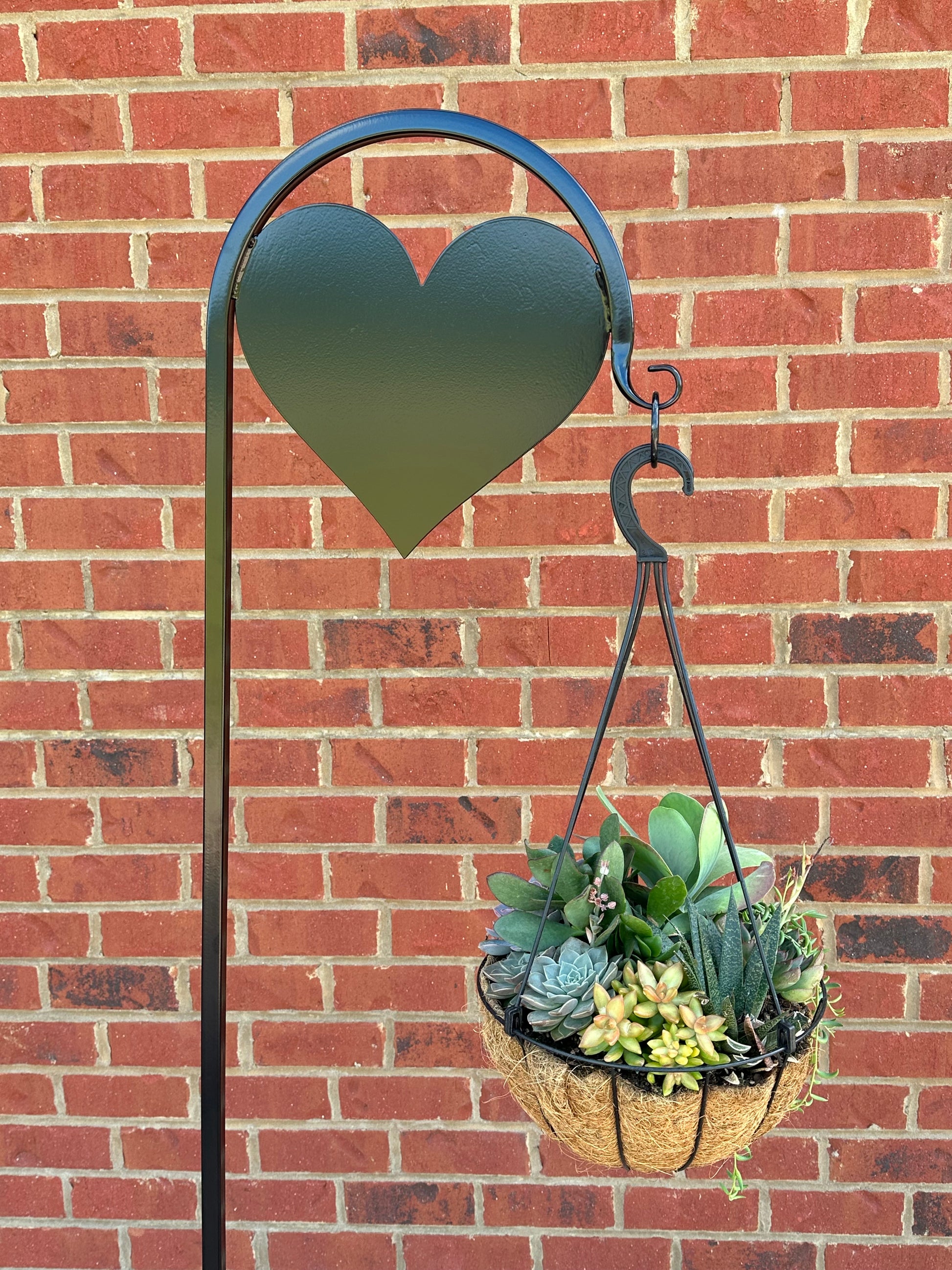 wrought iron heart plant hanger Heart Shepherd Hook- Memorial-Gravesite Display-with or without custom – Barn of All Trades
