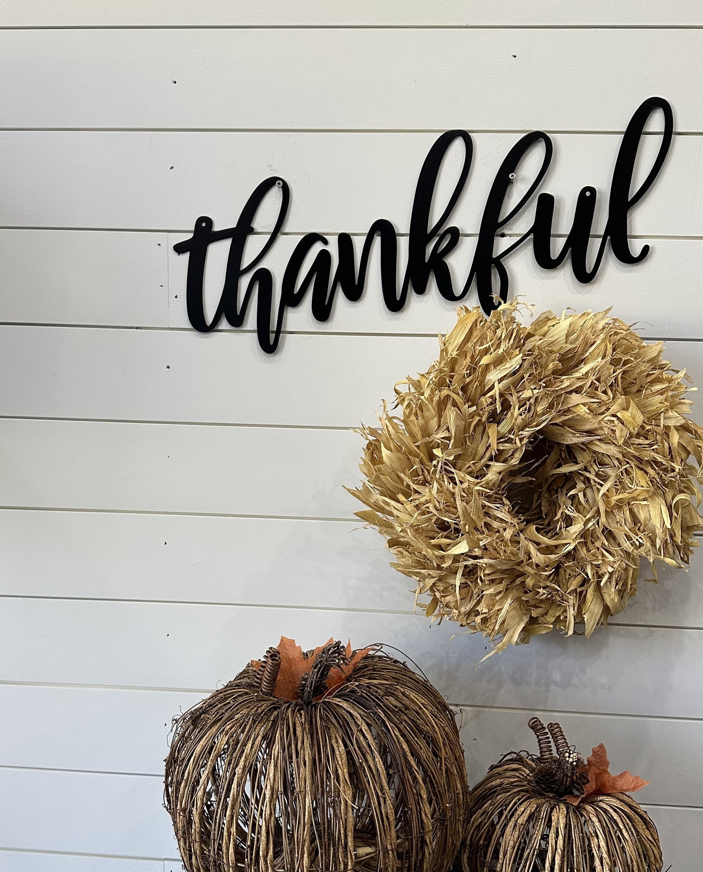Thankful Metal Wall Hang 2' wide 8" tall Your Color Choice