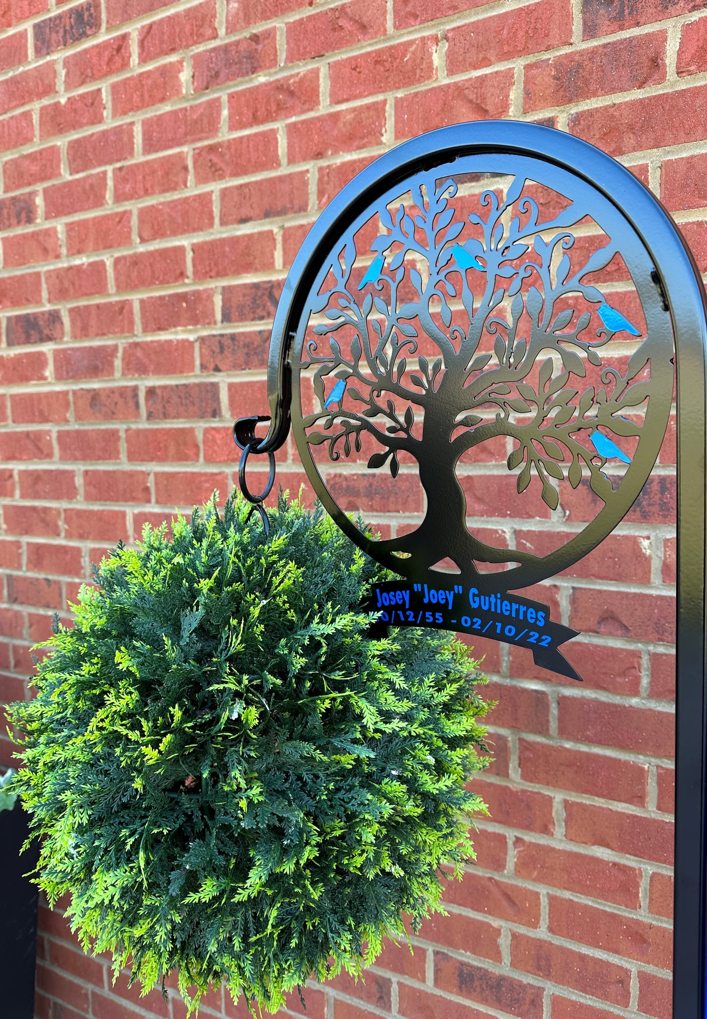 Tree of life Shepherd Hook with Banner and Blue Birds
