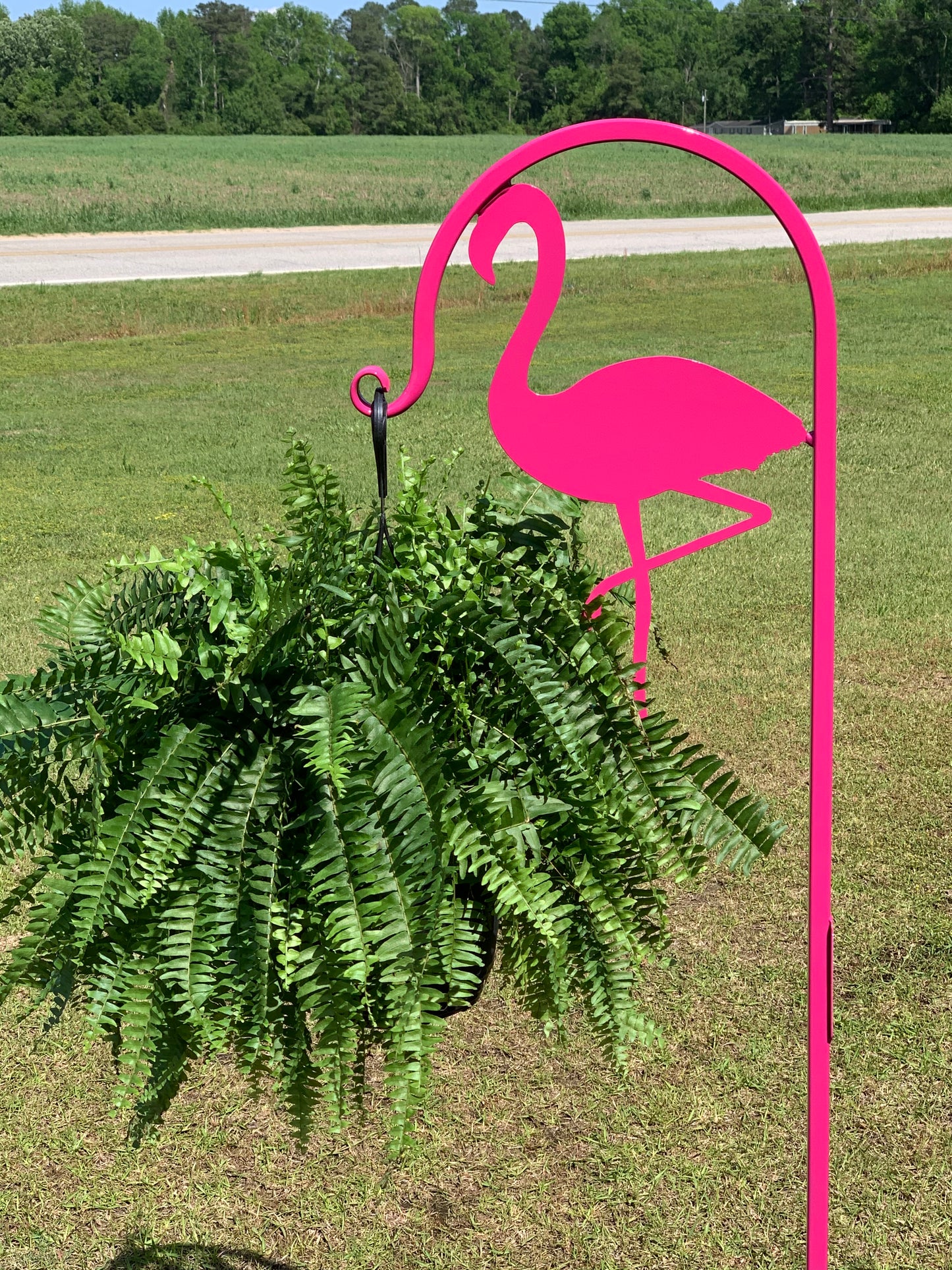 Flamingo Shepherd Hook 60" tall- Powder Coated Your Color Choice-Four display options to Choose from