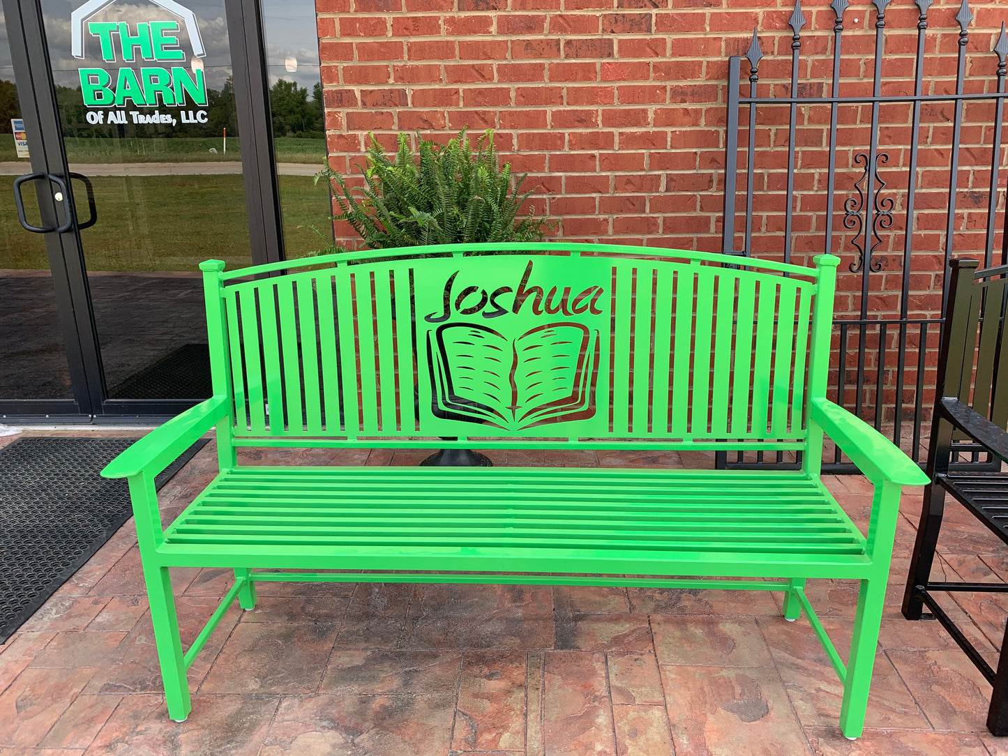 Custom Metal Bench Powder Coated Your color choice- Your design choice in back of bench.