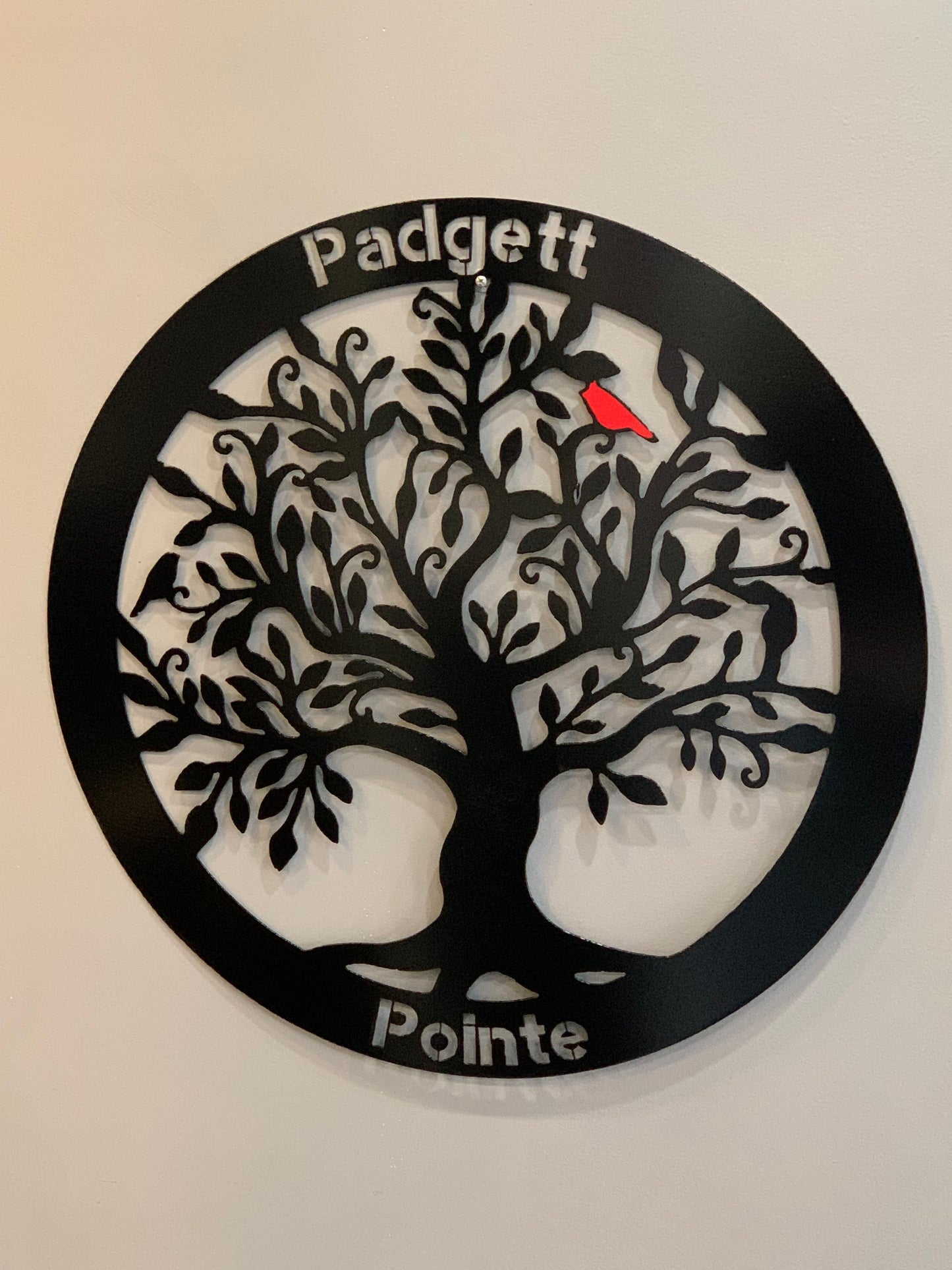 Tree of Life Metal Sign 12"- Wall Hang or Stake in Ground- with Redbird and Your message- Powder Coated Your color choice