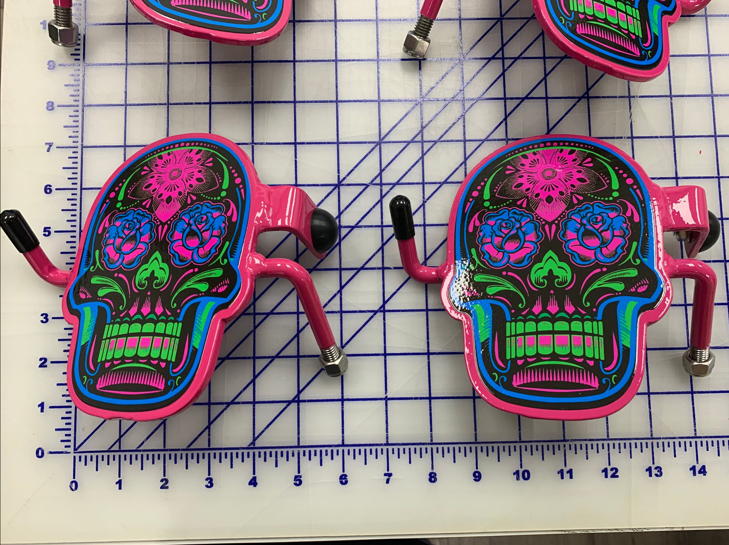 Pair of Colorful Sugar Skull Foot Pegs your color choice