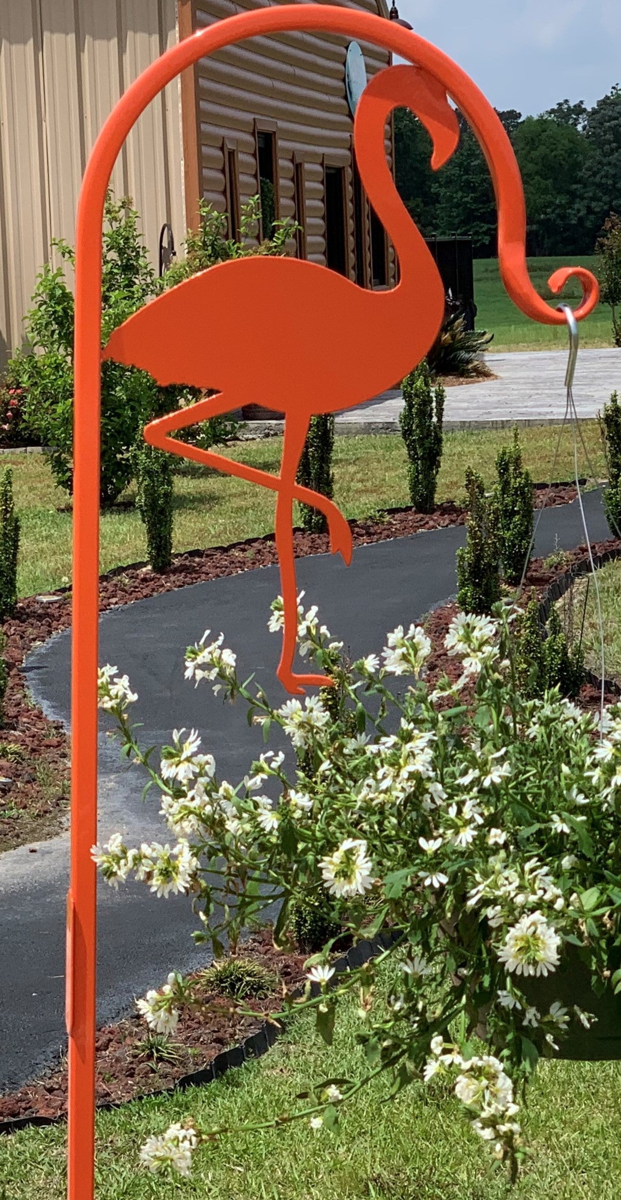 Flamingo Shepherd Hook 60" tall- Powder Coated Your Color Choice-Four display options to Choose from